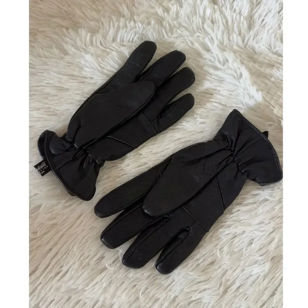 Black Leather Gloves for Men - Sheepskin Insulated, Stylish (Size M)